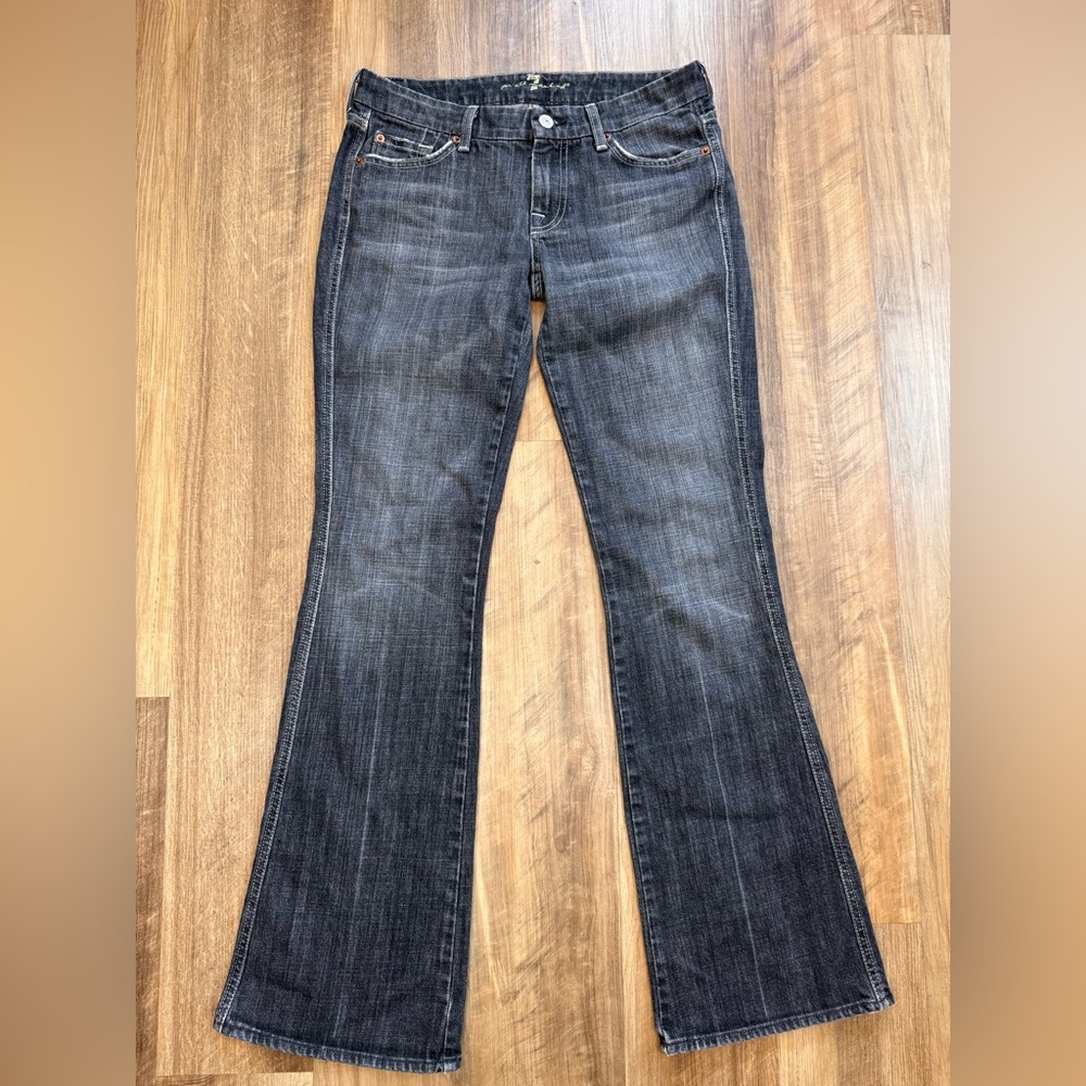 7 For All Mankind Women's Washed Black Bootcut Flare Low Rise Jeans, Size 29